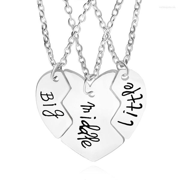 Colares pendentes 3pcs jóias de família Big Middle Sister Little Love Heart Puzzle Charm Colar de charme Conjunto para o presente da BFF Girl Bff Bff