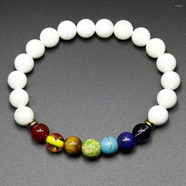 Strand 7 Chakra Bracelet Men White Tridacna Balance Balance Minchas Reiki Buda Prayer Stone Natural Yoga Para Mulheres Madeiradas