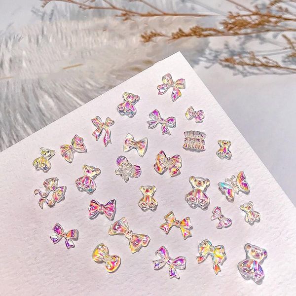 Nail Art Dekorationen 10 Stück/Beutel IN Japanischen 3D Klar Aurora Bear Bow Studs Teile Dekoration SalonNail