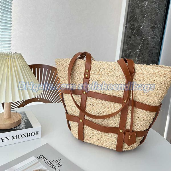 Bolsas de praia Stylemisheendibags Bolsa de palha de designer Bolsa de palha feminina Moda Raffia Bolsas de bolsa de bolsa de grande viagem Bolsas de bolsas casuais 230421