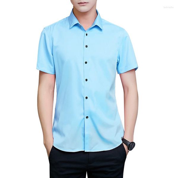 Herren Casual Shirts Herren Korean Fashion Sommer Kurzarm Umlegekragen Business Dress Anti-Falten Herrenbekleidung