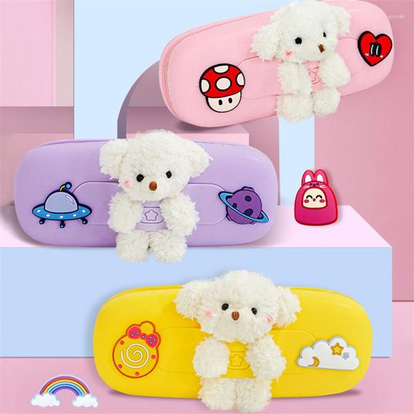 PLUSH urso lápis Concessão Escola Bolsa de armazenamento Bolsa de estudante de silicone para crianças desenhos animados de caneta