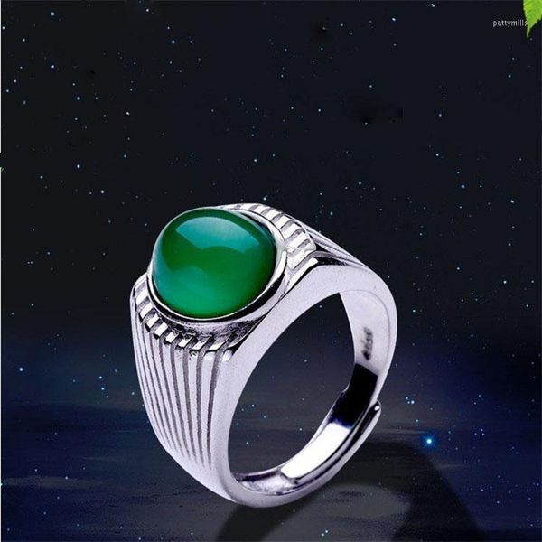 Ringos de cluster Natural S925 Sterling Silver Moda Imperador Verde Jade Ring Redicável