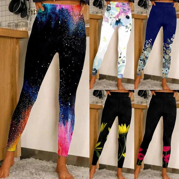 Calça ativa feminina moda casual esportes esportivos ioga ioga flores tie de corda