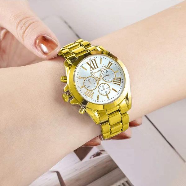 Armbanduhren Relogio Feminino GENEVA Uhr Damen Luxus Gold Uhren Edelstahlband Analog Quarz Damen Geschenke