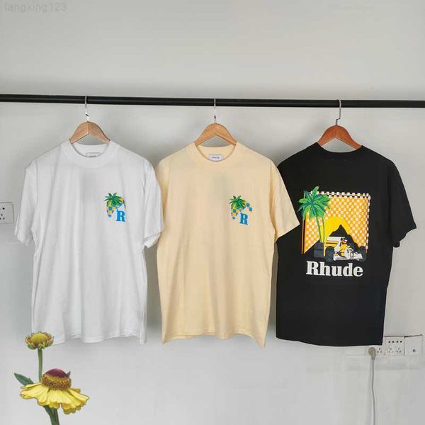 T-shirt da corsa stampata Rhude Camicia 100% cotone Camicie moda estiva Nuovo arrivo Abito da coppia Uomo di alta qualità