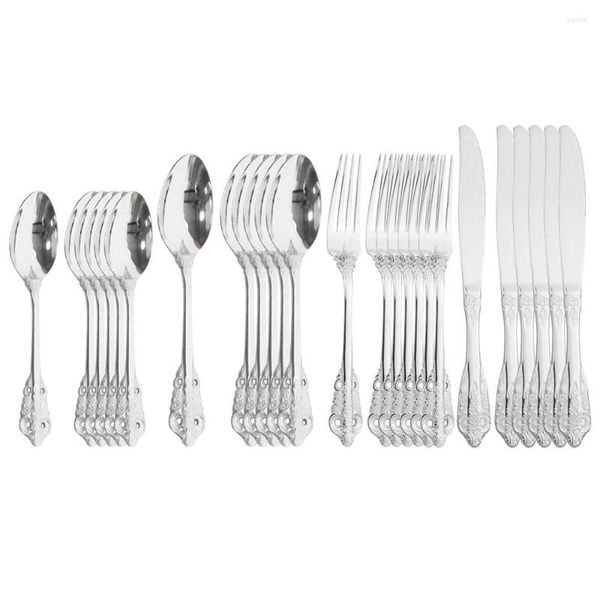 Dinnerware Define Flowware Silver Faca Spoon Spoon Western 24 peça Peça inoxidável espelho de talheres elásticos do partido