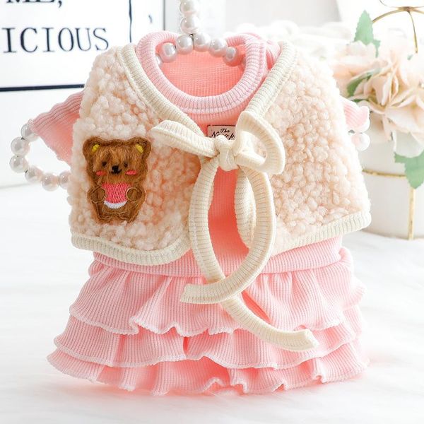 Kleider Zweiteiliges Set Prinzessin Kleid Hund Haustier Kleidung Süße Hunde Kleidung Katze Niedlich Herbst Winter Rosa Mode Mädchen Yorkshire Accessoires