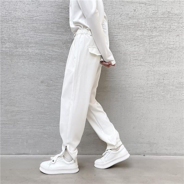 Calças masculinas 2023 Primavera de personalidade coreana da primavera Design de boca do pé do zíper do terno de homens casuais calças m-xxl