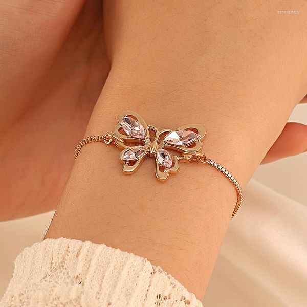 Charme Armbänder Ins Mode Silber Farbe Schmetterling Armband Für Frauen Strass Einstellbare Kette Luxus Schmuck Zubehör Großhandel