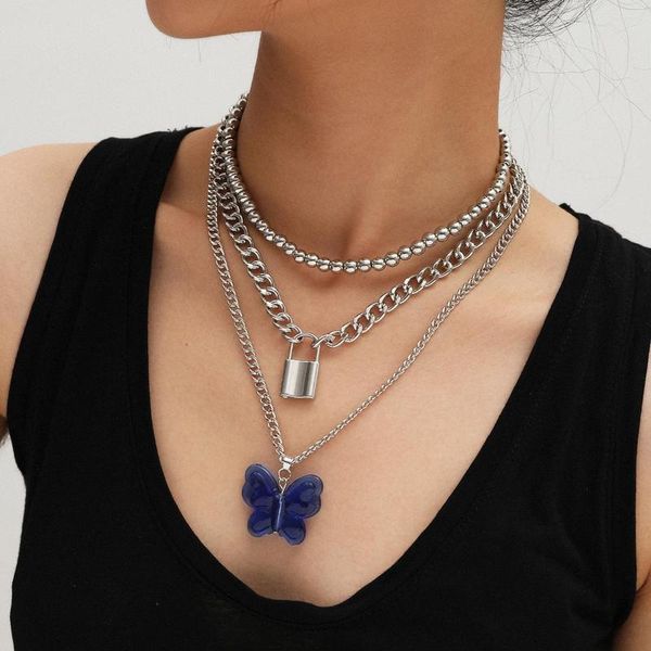 Anhänger Halsketten 2023 Große Blaue Schmetterling Halskette Für Frauen Lokc Perlen Vintage Hochzeit Choker Schmuck Zubehör