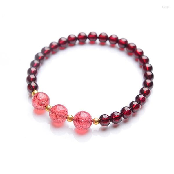 Filo di vino rosso granato Bracciali in pietra naturale Perline rotonde Bracciale in cristallo di fragola Bellezza per ragazza Gioielli da donna a giro singolo