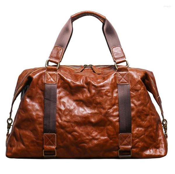 Duffel Bags Retro Real Leather Travel Tote Top Camada Covilhão de Chave de Grande Capacidade Bolsa de Viagem Crazy Horse Handbag Messenger