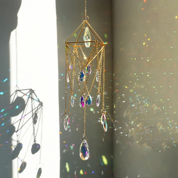 Decorações de jardim penduradas em lustre de cristal lustres de lustre de lágrima para a janela decoração de casa apanhador de estar de estar 230506