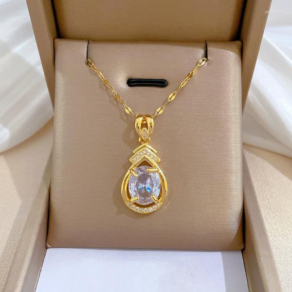 Anhänger Halsketten Romantischer Iced Out Bling Herz Edelstahl Mit Strass Wassertropfen Goldfarben Anhänger Für Frauen Paar Schmuck