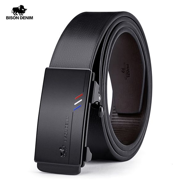 Cintos bison jeans homens cinturões masculinos automáticos Cummerbunds Celra de couro de pele Men Belts Black Belts Genuínos Cintos de Luxúria 230506