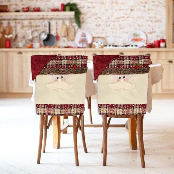 Chapes de cadeira 1pc capa de natal Santa Papai Noel Print de Back de Natal Decoração Home Decoração com Pom Pomchair