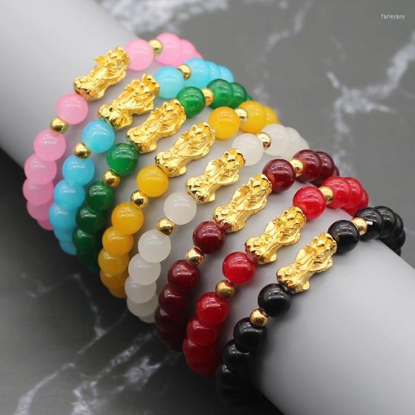 Strand Feng Shui Bunte Kristallstein Perlen Armband Männer Frauen Unisex Pixiu Bringen Glück Reichtum Armband Armbänder Glück Schmuck