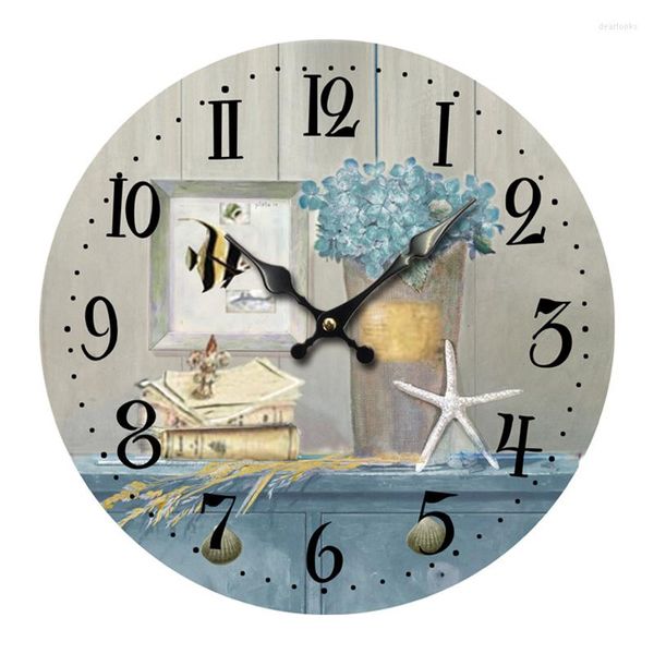 Wanduhren Ocean Retro Wooden Clock Large Vintage Rustic Shabby 30cm Quarz Silent Non-Ticking Kitchen Bedroom Decor