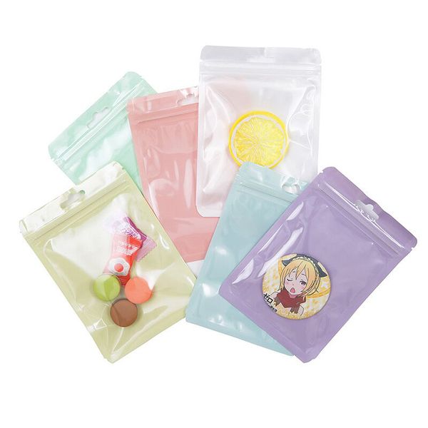 Borsa sigillante di colore Macaron trasparente con chiusura in plastica riutilizzabile per borsa per imballaggio con involucro per esposizione al dettaglio di gioielli fai da te