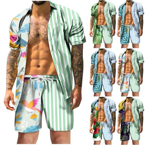 Мужские платья рубашки повседневная мода для мужчин тропический пляж с коротким рукавом с коротким рукавом Hawaii.