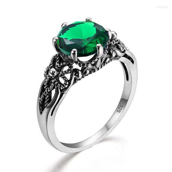 Rings de cluster Charms artesanais Artigo 925 Projeto de jóias de prata esterlina Anel de esmeralda verde antiga vitoriana