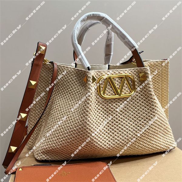 Kadın tasarımcı çanta marka totes çanta lüks el çantaları rahat crossbody çanta klasik mektup saman alışveriş çantaları moda kese