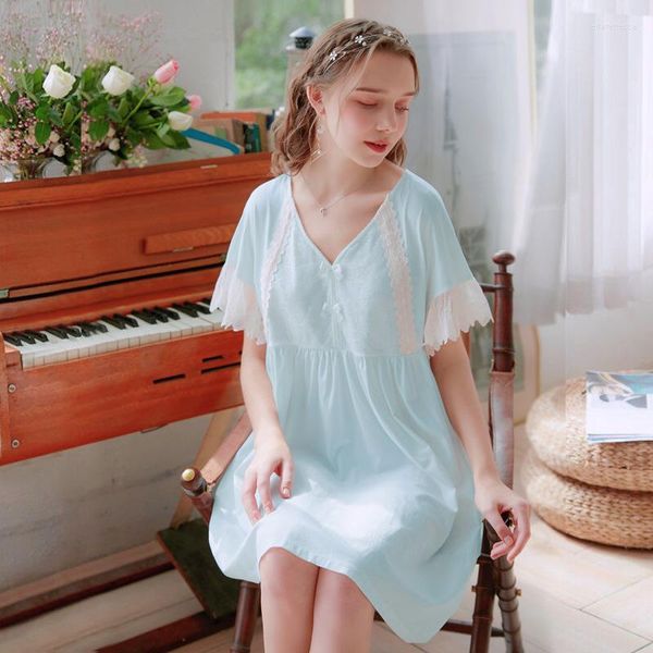 Damen Nachtwäsche Roseheart Frauen Blau Weiblich Weiß Sexy Dessous Nachtkleid Baumwolle Spitze Nachtwäsche Homewear Luxus Kleid Nachthemd