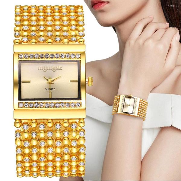 Relógios de pulso Ladies Luxury Diamond Conjunto quadrado de quartzo assistir moda moda simples aço inoxidável esqueleto feminino relógios de relógios de relógio