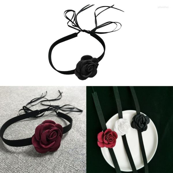 Anhänger Halskette Samt Halsband Mehrfarbig Kamelie-Blume Schlüsselbein Kette Halloween Schmuck Geschenk Für Frauen Zierliches Schlüsselbein T8DE