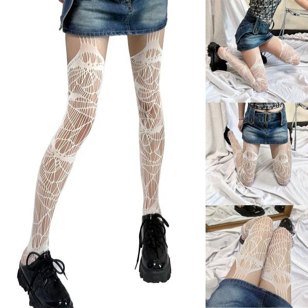 Calzini da donna Punk Sexy Collant a rete Harajuku Irregolare Scava Fuori Motivo geometrico Collant con bretelle Calze alte