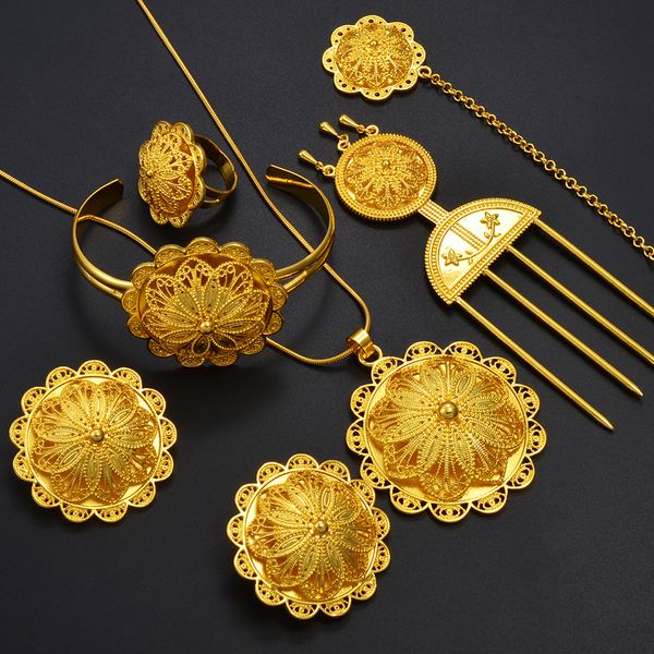 Colares pendentes Anniyo Jóias etíopes Conjuntos de colar Brincos anel Bandela Bracelete de corrente de testa