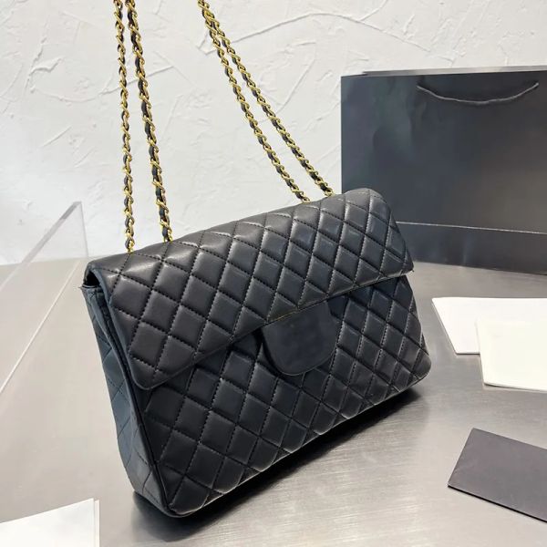 2023Ss F/W France Damen Vintage Classic Flap Jumbo Quilted Black Bags Gold Metall Hardware Matelasse Kette Umhängetasche Schultertaschen mit großer Kapazität 32X20CM