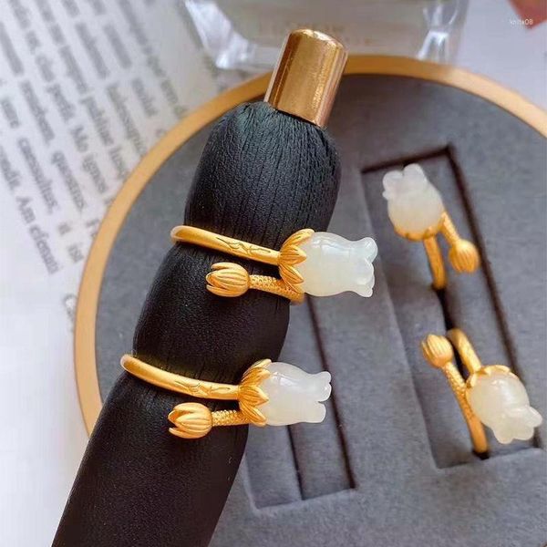 Кластерные кольца натуральные гетеанские магнолия раскрытие цветов регулируемое кольцо в китайском стиле Классическое уникальное древнее золото