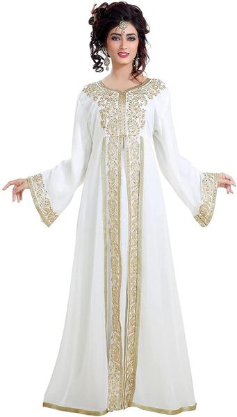 Vestidos de festa White Marroquino Kaftan Mangas longas Apliques Vestido árabe muçulmano de noiva para mulheres Casamento EV113