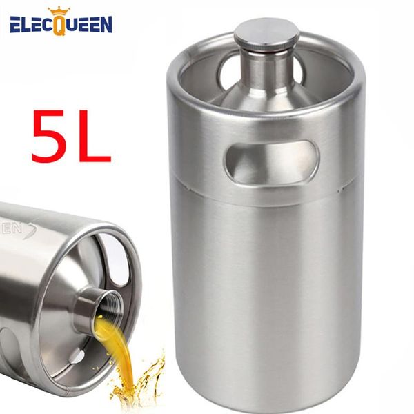 Mini Growler 304 Paslanmaz Çelik 5L Mini Keg Bira Growler Piknik/Barbekü için Taşınabilir Bira Şişesi/Barbekü Bira Yapma Aracı