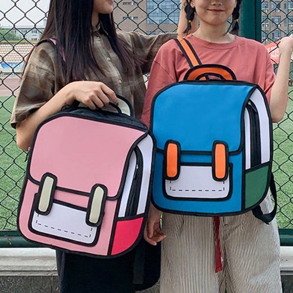 Bolsas escolares para mulheres criativas 2D Drawpack Backpack School Bag Bookbag para meninas adolescentes 230506