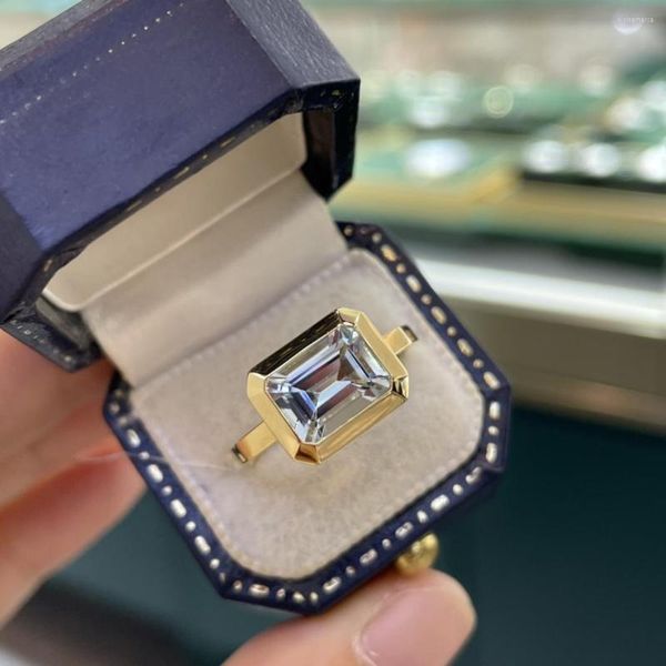 Кластерные кольца SX Ювелирные изделия Сплошные 18K желтого золота природа 1.2ct Blue Aquamarine Gemstones для женщин.