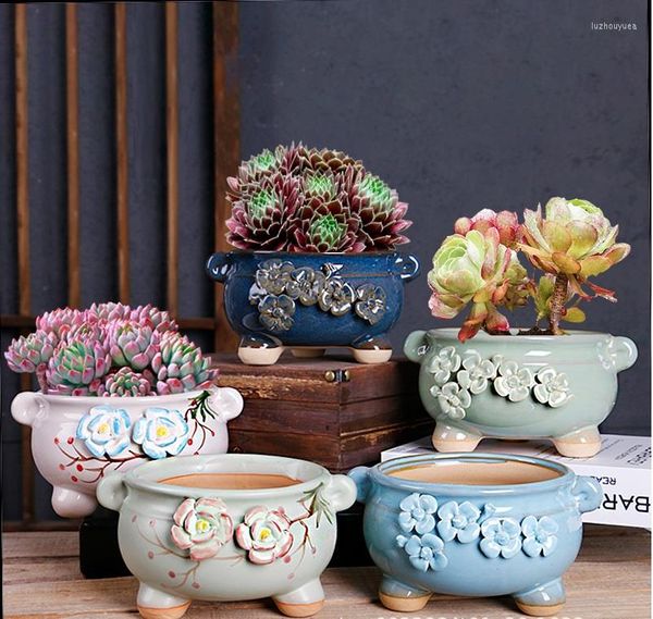 Vasi Ceramics Fiori impastati a mano succulenta floreale di fiore di ventilazione in ceramica grossolana corea grande bacino di vecchia pila