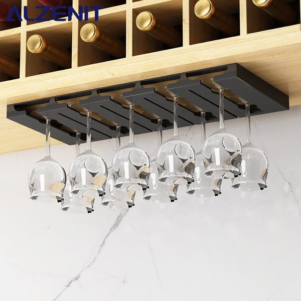 Organização cozinha função suporte de vidro de vinho suporte de copo de aço inoxidável preto fixado na parede suporte de vidro de vinho acessórios de rack de armazenamento