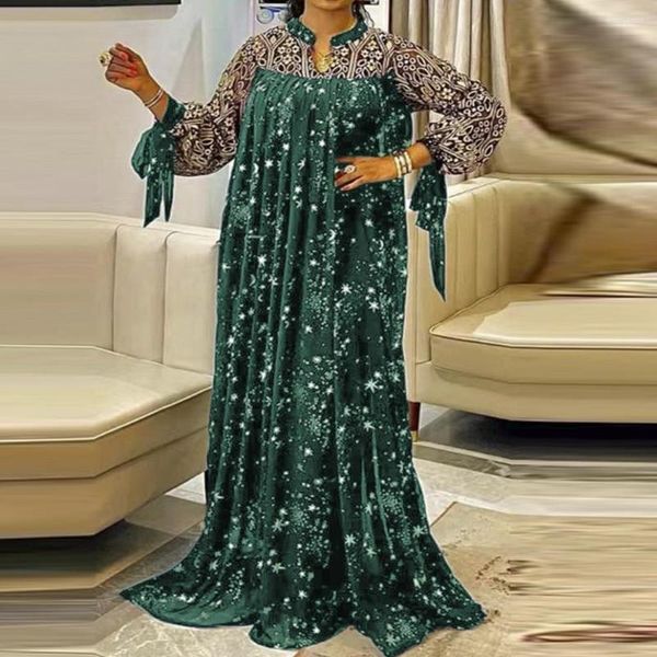 Sıradan Elbiseler Afrika Dashiki Baskı Kadınlar için Büyük Beden Şifon Boubou Geleneksel Parti Kıyafetleri Robe Marocaine Nijeryalı Kıyafetler