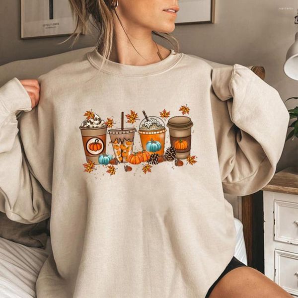 Damen Hoodies Herbst Kaffee Pullover Süßes Sweatshirt Liebhaber Hoodie Thanksgiving Pumpkin Latte Drink Cup Sweatshirts Tops