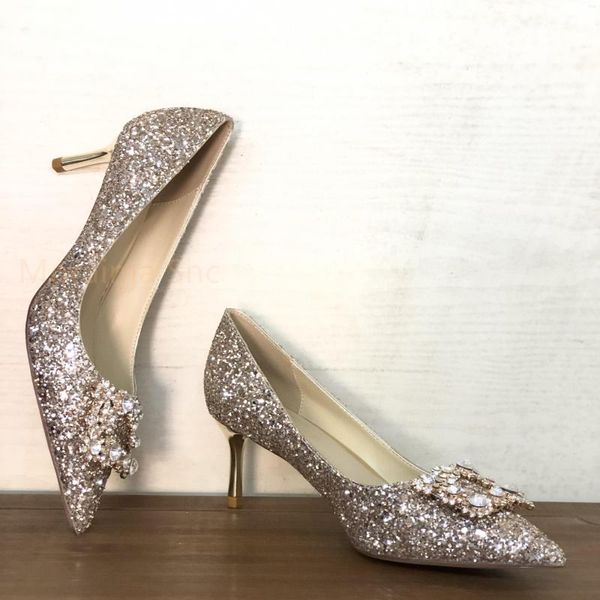 Scarpe eleganti bling tacchi alti matrimoni per donne sposa argento oro a stiletto puntato puntato per le dita del banchetto da donna