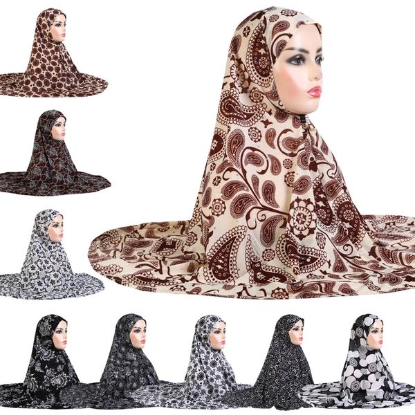 Muslim Long Khimar Hijab Niqab Veil Islâmico Impressão Amira Capa de oração de oração de peças de peças Lenço para mulheres Impressão de leopardo de turbante NOVO