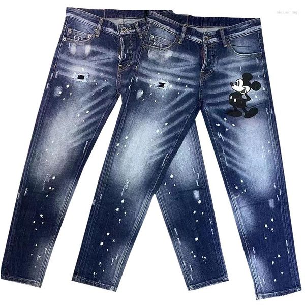 Frauen Jeans 2023 Frauen Casual Marke Mode Frauen Loch Frau Cartoon Damen Blau Denim Hosen Weibliche Cross-Hosen