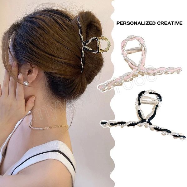 Simulação Pearl Metal Metal Carra doce Hollo grande clipe de cabelos caranguejo Mulheres Menina Acessórios para a cabeça da moda Y2K Hairpin estético