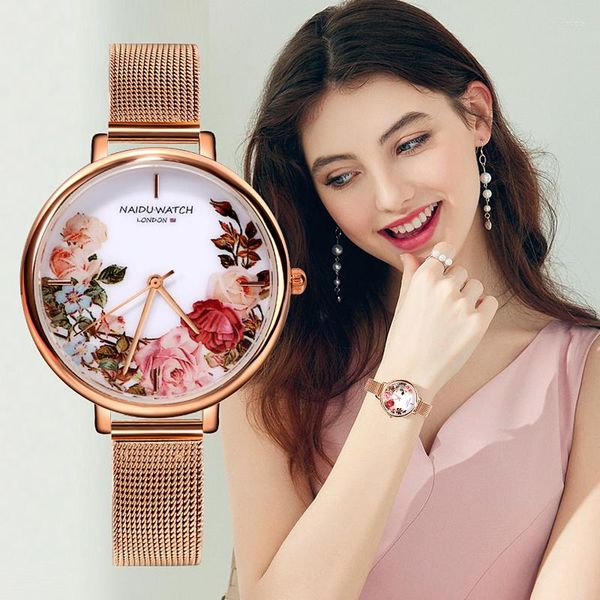 Relógios de pulso Reloj de Malla Acero paraxidável para Mujer Pulsera Ultrafina Lujo Estilo Chino