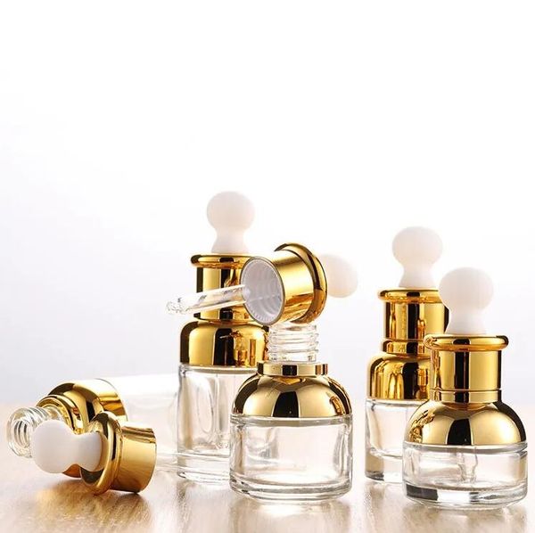 50pcs/lot Silver Gold Glass Dropper Bottle 20 30 50ml Luxury Serum Bottles with Shinny Cap for Essential Oil Bottle