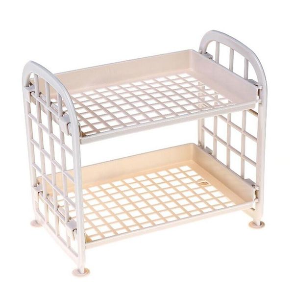 Organização de armazenamento de cozinha Camada de camada dupla prateleira oca plástico cosméticos acabamento de desktop acessórios de banheiro organizador rack 2 hold hold