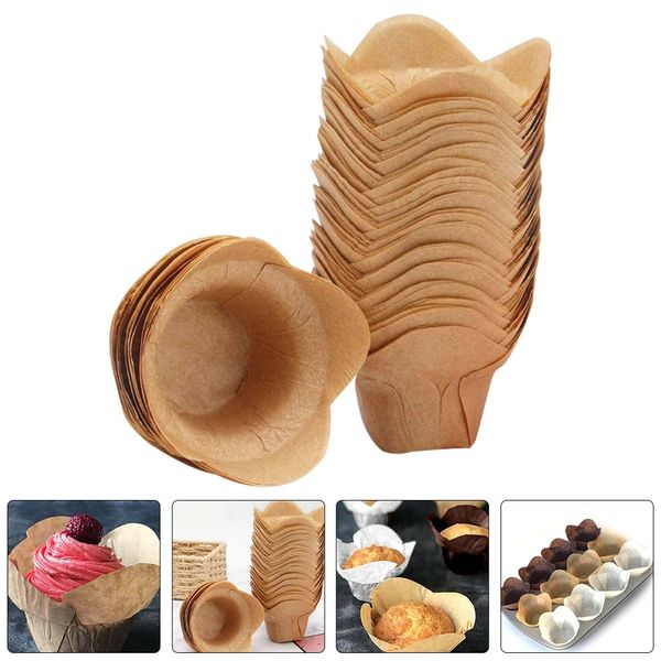 250 Stück Backförmchen im Lotus-Stil, Cupcake-Förmchen, Cupcake-Backförmchen, Muffinförmchen, fettdichtes Papier, Kucheneinlage, ölbeständiges Papier